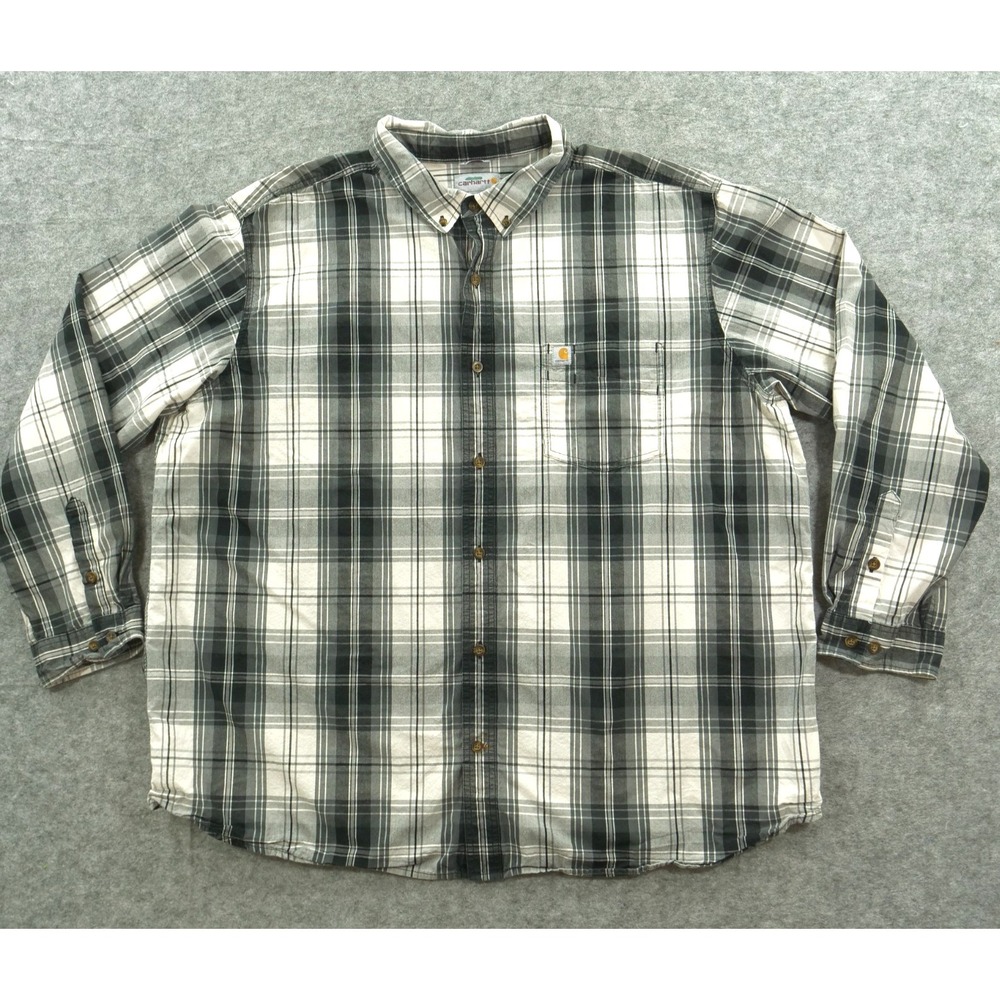 Carhartt Shirt Mens 3XK Black White Gray Button Long Sleeve Plaid Relaxed